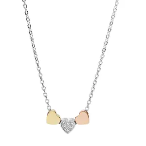 Fossil Women's Sutton Heart Tri-Tone Steel Necklace