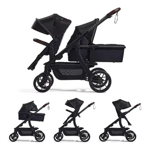 OMNIRA Convertible Single to Double to Wagon Stroller - 23 Configurations with Carry-Cot & Seat - All-Terrain PU Wheels and Suspension - Extendable UPF 50+ Canopy for Grows-With-Me Versatility