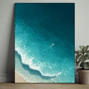 1-piece set, includes frame, 30.48X 40.64cm HD cartoon-style floating swimmer ocean art piece, aerial ocean poster, minimalist coastal decoration, suitable for beach house interior -2F864Hp2241