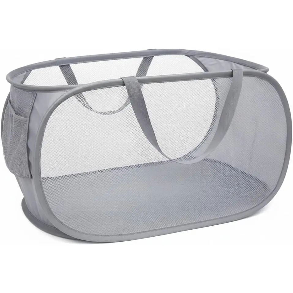 Upgraded Collapsible Laundry Baskets, Durable Pop Up Laundry Hamper, 4th Generation Mesh Laundry Bags with Reinforced Handles & Side Pocket for Laundry, Home Storage, Bathroom, Travel, Dorm