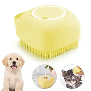 Pet Shampoo Brush With Soap Dispenser, Silicone Bristles For Bathing & Massaging, Exfoliating Grooming Tool, Ideal For Dogs & Cats, Grooming Supplies