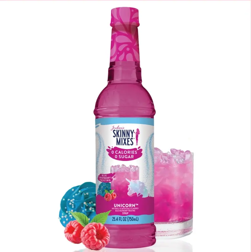 Jordan's Skinny Syrups Unicorn Zero Calorie Sugar Free 0 Calories 0 Sugar Creamy Frosting Tart Blue Raspberry Cotton Candy Flavor