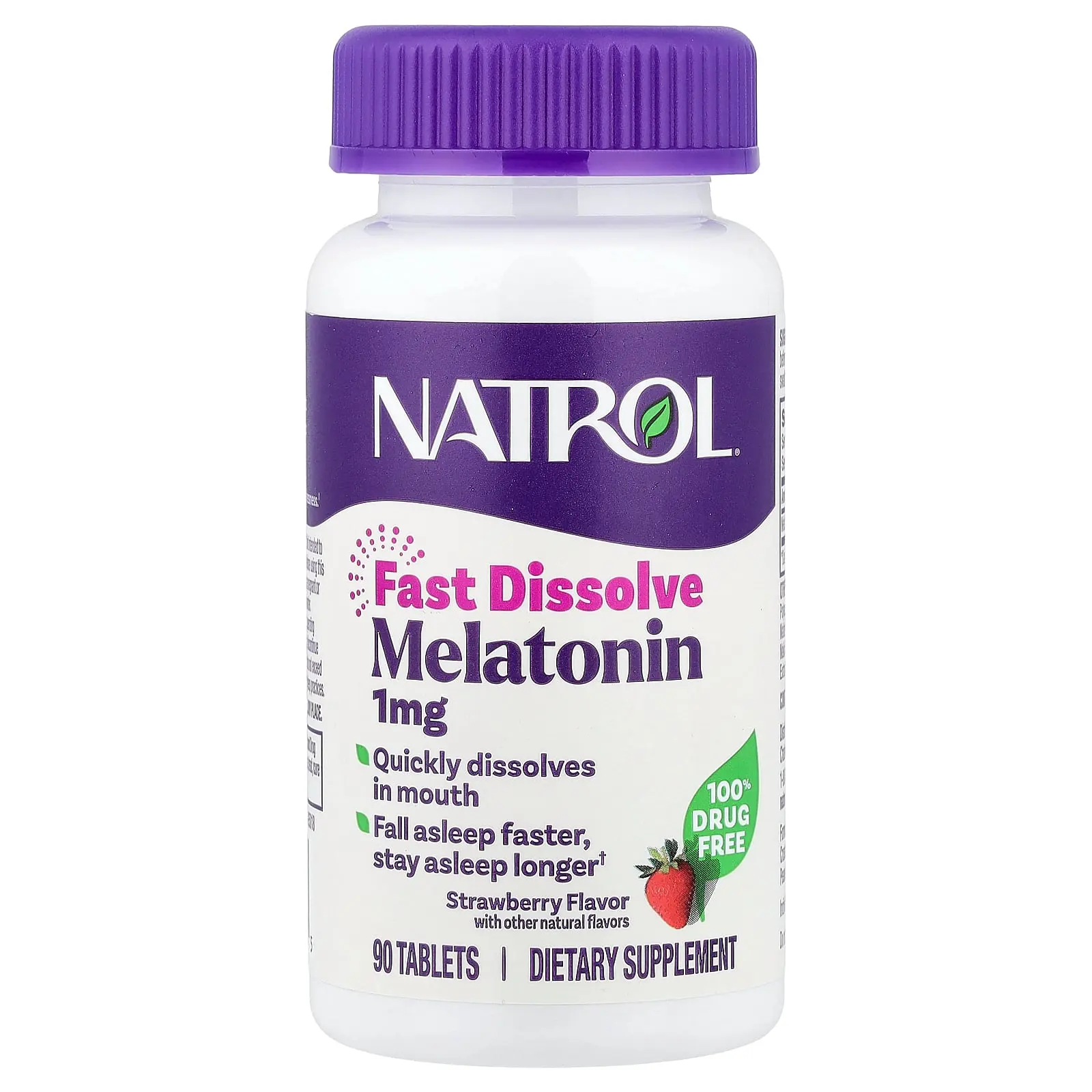 Natrol Melatonin, Fast Dissolve, Strawberry, 1 mg, 90 Tablets