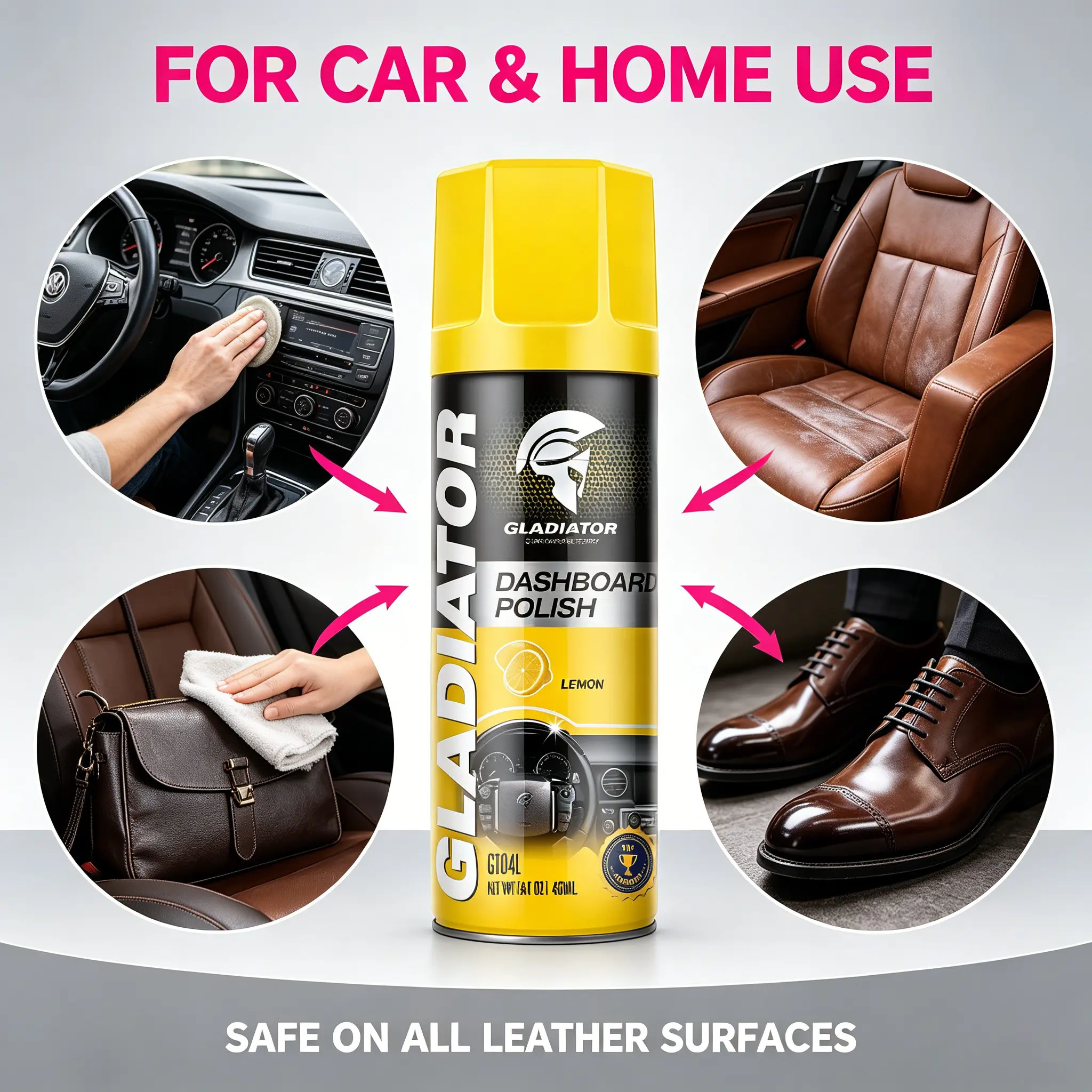 4-in-1 Car Wash Spray Plastic & Rubber Care Protectant - Interior Detailing, Car Shine, Exterior Cleaner Protectant, Waterless Wax, Quick Coating, Chamois-Compatible, Anti-Aging UV Protection, Leather & Plastic Safe, Durable Gloves (Vinyl, Wheel Cleaning)