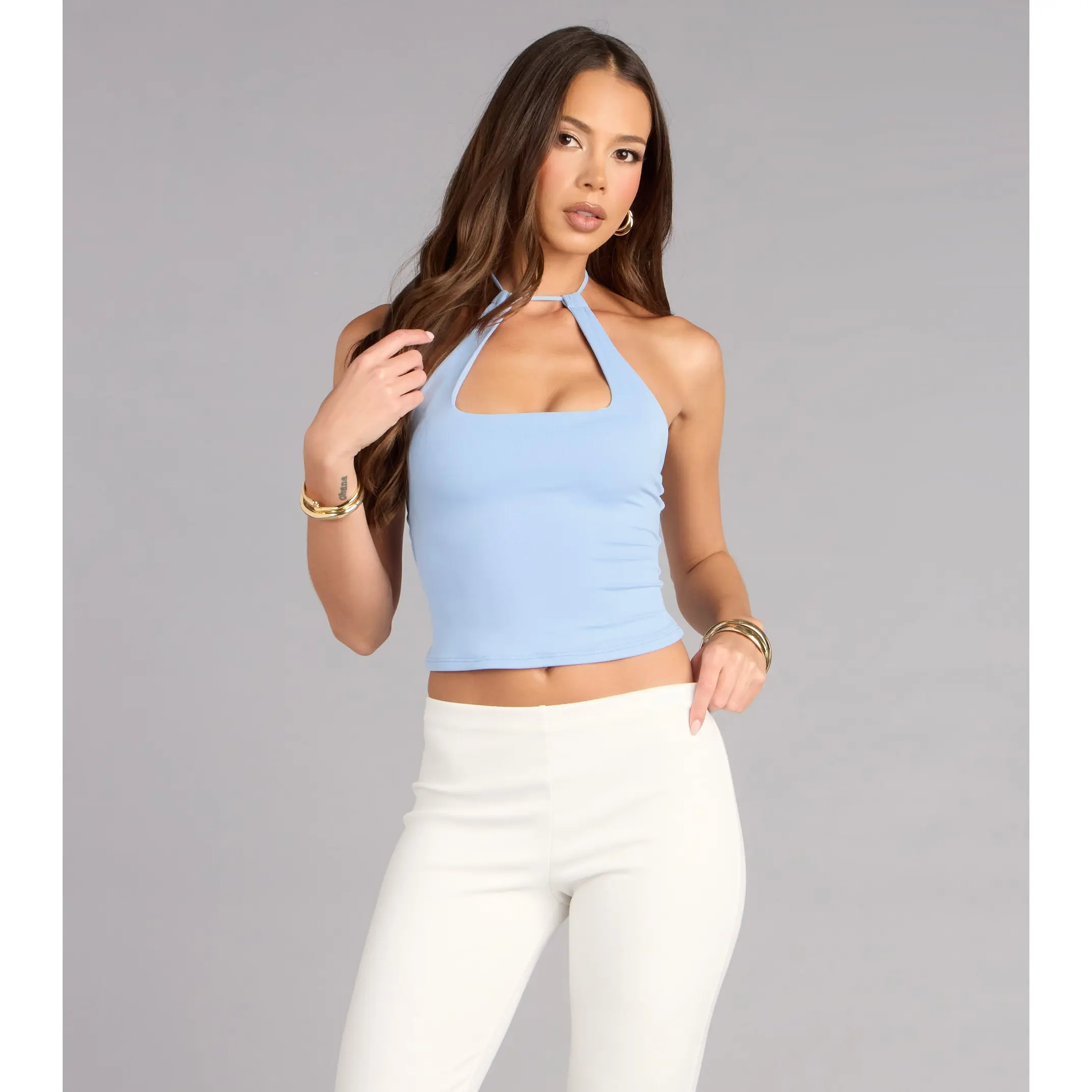 black rhinetsone halter neck top - TikTok Shop