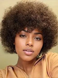 Human Hair Wig Women's Short Curly Wave Afro Kinky Curly Hair Wig , Afro Kinky Wigs , Y2K Style Daily Casual Party Halloween Wig , 150% Density , 6 Inch Full Machine  Made Wig