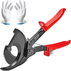 VEVOR Ratcheting Cable Cutter, Spring Steel Blades with PVC - Coated Handles, Quick - Release Button, Heavy Duty Ratchet Cable Wire Cutter for Cutting Copper Aluminum Cables Up to 474 MCM/ 240 mmVEVOR Super Brand Day