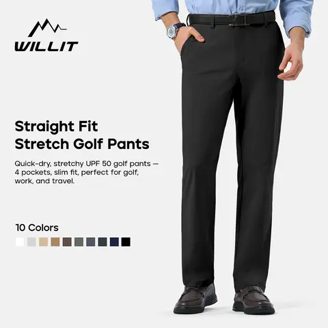 Willit Men's Golf Stretch Straight Leg Pants Quick Dry Work Business Casual Pants Fashion Outdoor Casual Pants No Ironing Men's Trousers Fitted Beige