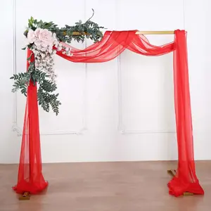 Red Sheer Organza Wedding Arch Draping Fabric, Long Curtain Backdrop Window Scarf Valance 18ft