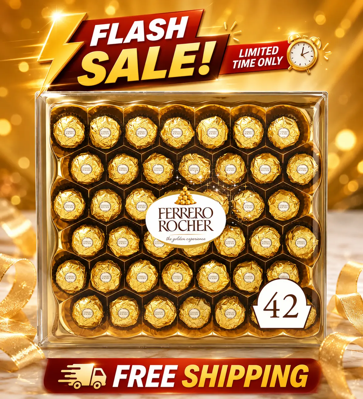 Ferrero Rocher Gourmet Hazelnut Milk Chocolate Gift Box – 42 Individually Wrapped Premium Chocolate Candies with Whole Hazelnuts, Creamy Filling & Crispy Wafer, Luxury Chocolate Gift for Holidays, Birthdays & Special Occasions, 18.5 oz