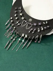 14-Piece Y2K Punk Gothic Earrings Set | Multi-Layer Crystal Studs | Unique Statement Jewelry | Perfect Easter Gift for Party & Rave