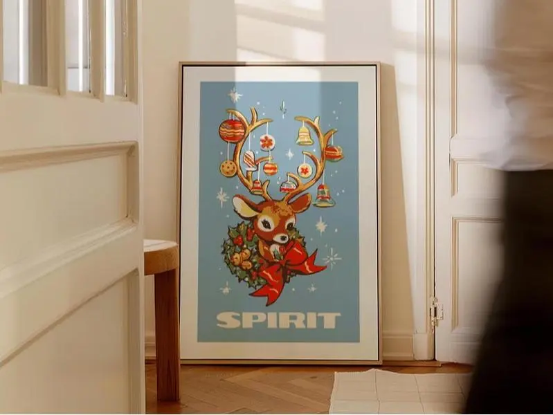 Holiday Spirit Christmas Print Retro Christmas Art Reindeer Poster Christmas Kitchen Wall Art Home Decor Holiday Party Gift