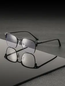 Men's Metal Browline Half Frame Glasses, High-Quality Fashion Flat Light Eyewear, Stylish Trendy Eyewear, Business Casual Trendy Decorative Glasses, Vintage Style