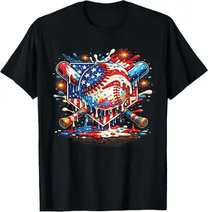 Baseball Drip Ice Cream Patriot American Flag 4th of July T-Shirt Kids graphic tee