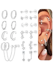 20 Pcs Small Gold Earrings for Women Hypoallergenic 20G Surgical Stainless Steel Flat Back Stud Earrings Dainty Stackable Earring Stacks Hoop Cartilage Earring Sets for Multiple Piercing Stud Earring Jewelry Ear Studs
