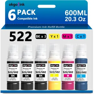 522 Ink Refill Bottles ET-2800 ET-4800 ET-2400 ET-2803 T522 Ink (20.3 Fl Oz) Replacement for epson Ecotank ET-2720 ET-2840 ET-4700 ET4800 ET-4810 Eco Tank Printer (6 Pack, 600ml) Black Color