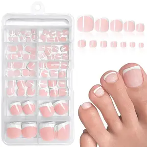 Colorblock Fake Toenail, 120pcs Glossy Short Square Full Cover Press on False Toenail for Women & Girls DIY Nail Art, Acrylic Nail Kit, Manicure Kit