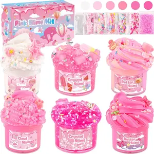 6 Pack Slimes Kit, Pink Slime Kids, Cloud Butter & Clear Slime, Party Favors, Toys for Girls Boys Ages 8-12, Goodie Bag Stuffers,9-10 Year Old Girls Birthday Gift Ideas Cute Stuff