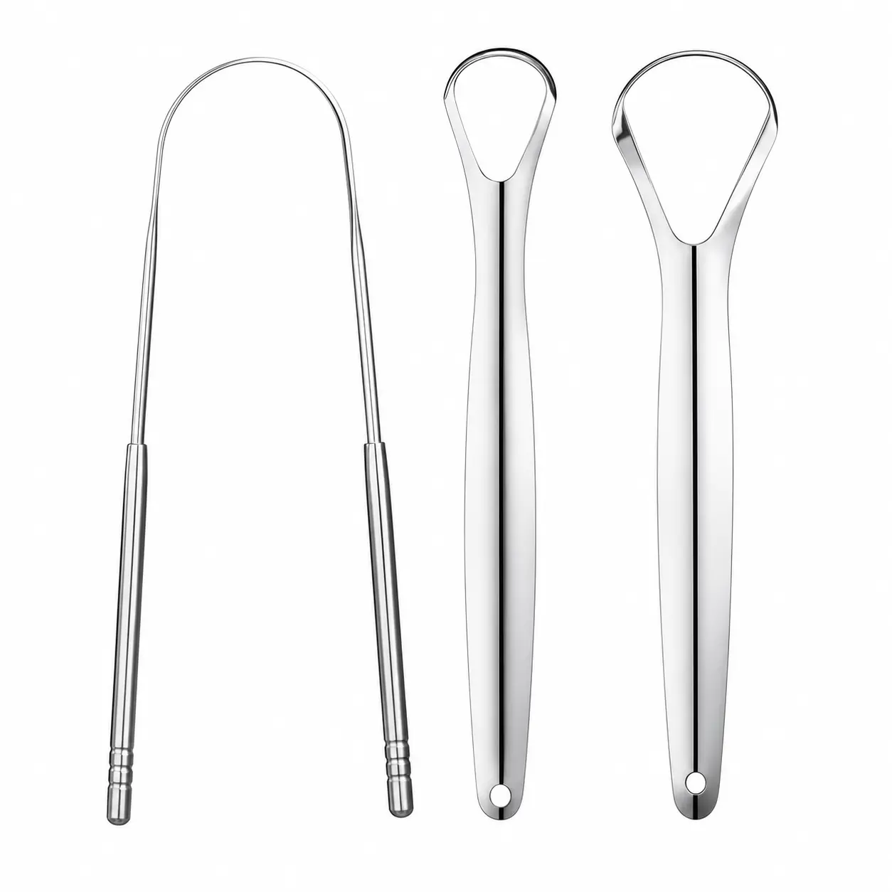 3-Piece Stainless Steel Tongue Scraper Set for Gentle Cleansing, Reusable Metal Oral Hygiene Tools with U-Shaped & Loop Styles for Adults, Toiletry, Durable, Daily, Three