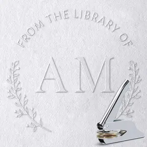 Initial Book Embosser for Wedding, Diaries & Journals Gifts, Embosser Stamp with Storage Box & 10pcs Gold Stickers, Silver Embosser Tool for Book Lovers