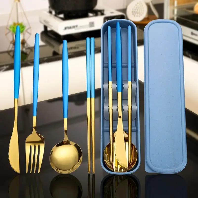 4-Piece Reusable Travel Flatware,  Travel Silverware Set With Case ，Reusable Travel Flatware For Home Office School Camping