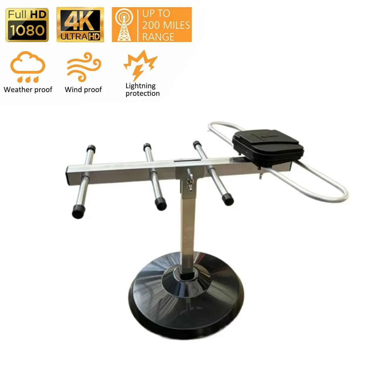 USA Outdoor TV Antenna Amplified Digital HDTV 1080P 4K UHF VHF 200 Mile Range Weatherproof Windproof Lightning Protection Full Set
