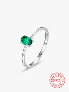 925 Sterling Silver Minimalism Oval Shining Green Zircon Ring, Fashion Jewelry for Party, Daily Clothing Decor, Trendy All-match & Exquisite Jewelry for Birthday Gift