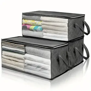 54L Storage 3-Pack Clothes Organizer Storage Bags Foldable Storage Box With Large Clear Window Sturdy Handles For Closet, Dorm, Pillows, Bedding, Clothes, Stuffed Toys, Blankets, Grey