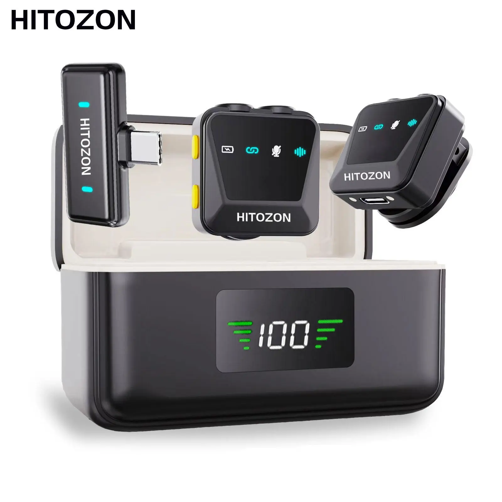 HITOZON Wireless Lavalier Microphone, USB Rechargeable Wireless Microphone with Charging Case, Lapel Mini Mic for Video Recording, Teaching, Interviews, Podcast, Audio, Portable Mic