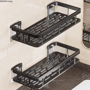 Black Adhesive Shower Caddy Shelves, 2-Pack No-Drill Wall Mount, Perfect for Bathroom & Kitchen, Keeping Toiletries Organized with Sleek Rust-Proof Design
