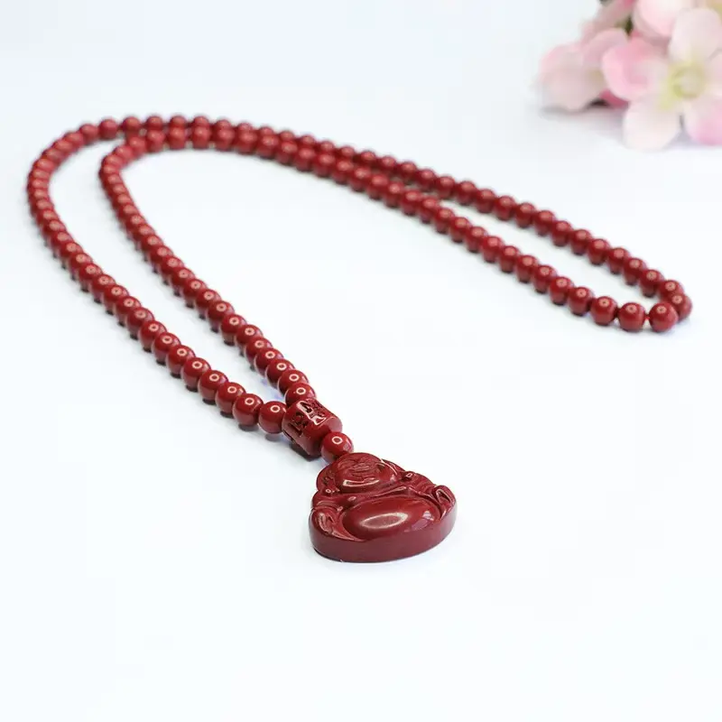 Men's Dainty Fashion Jewelry Cinnabar Buddha Head Pendant Bead Chain Necklace - Casual Daily Wear, Party Accessory, Ideal Birthday Gift for Unisex Outfits