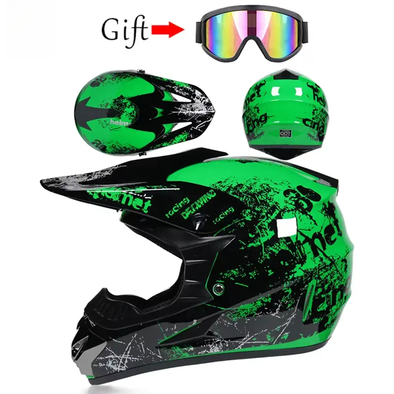 Graffiti Full-Face Motocross Helmet for Adults, DOT Certified Gear Set with Anti-Scratch Goggles, Durable Gloves & Neck Cover, Full Face Helmet, Helmet Set