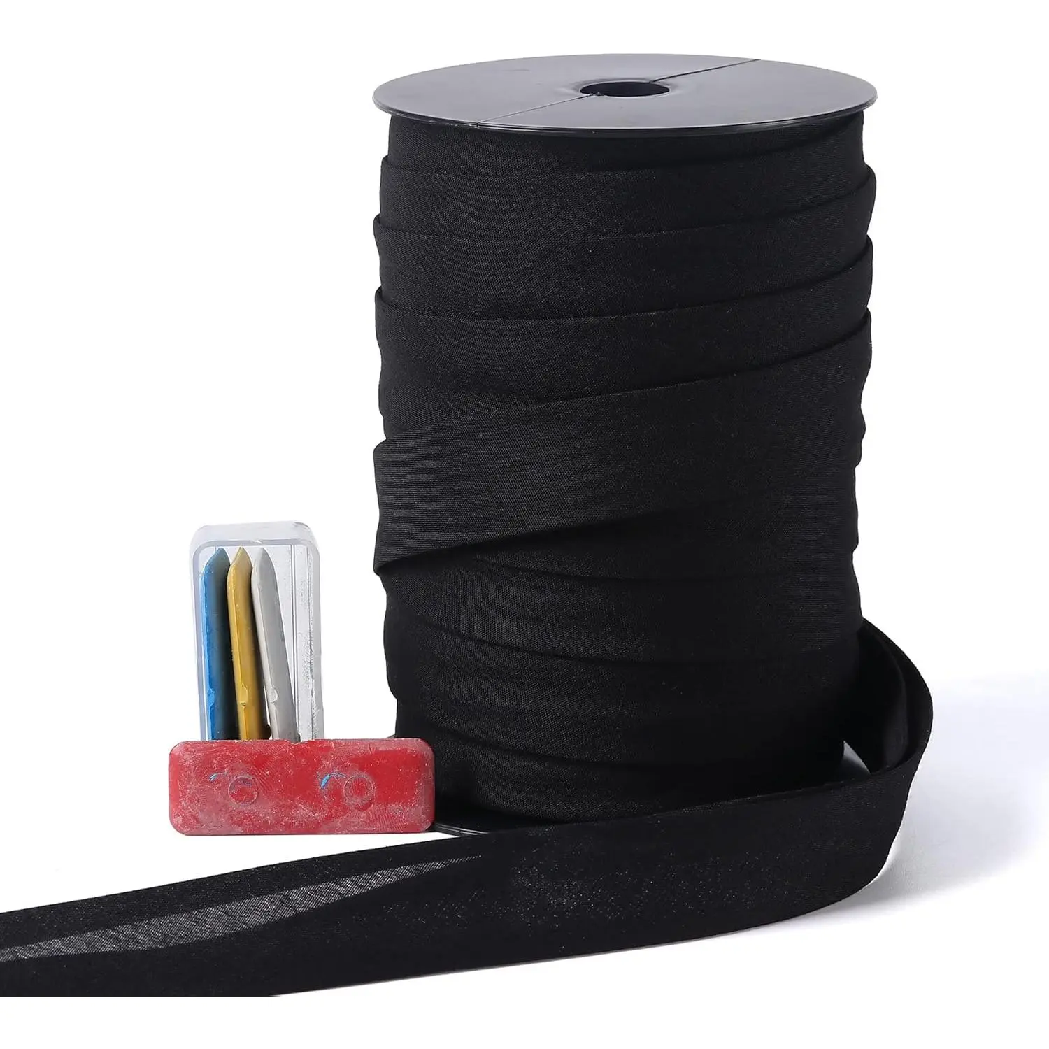 Bis Tpe Double Fold 1 inch, Double Fold Bis Binding Tpe 55 Yrds (Blck) nd 4 count Sewing Fbric Chlks for Crfts, Sewing, Seming, Hemming, Piping, Quilting.