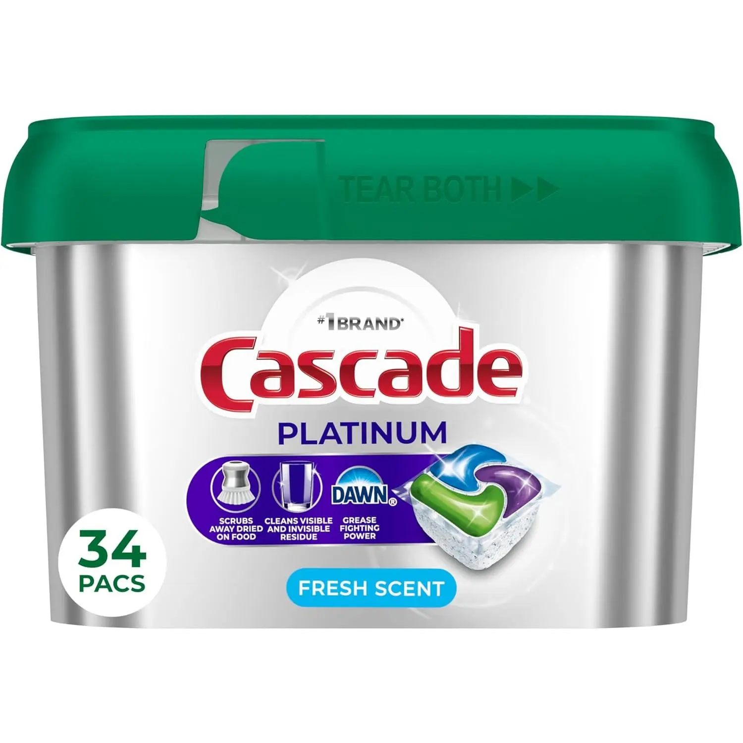 Cascade Platinum Dishwasher Pods, Fresh Scent Dishwasher Detergent, 34 Count