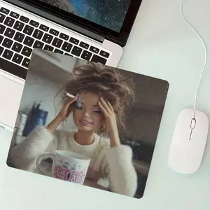 Cute Face Doll Meme Square Computer Mouse Pad, Lockedge Anti-Slip Rubber Desk Mat, Funny Aesthetic Desktop Accessory