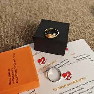 Hug Ring For Daughter, Granddaughter&Lover, Adjustable Copper, Symbol of Love, Protection, Companionship, 3 Bilingual Greeting Cards Trendy Fashion Creative Jewelry