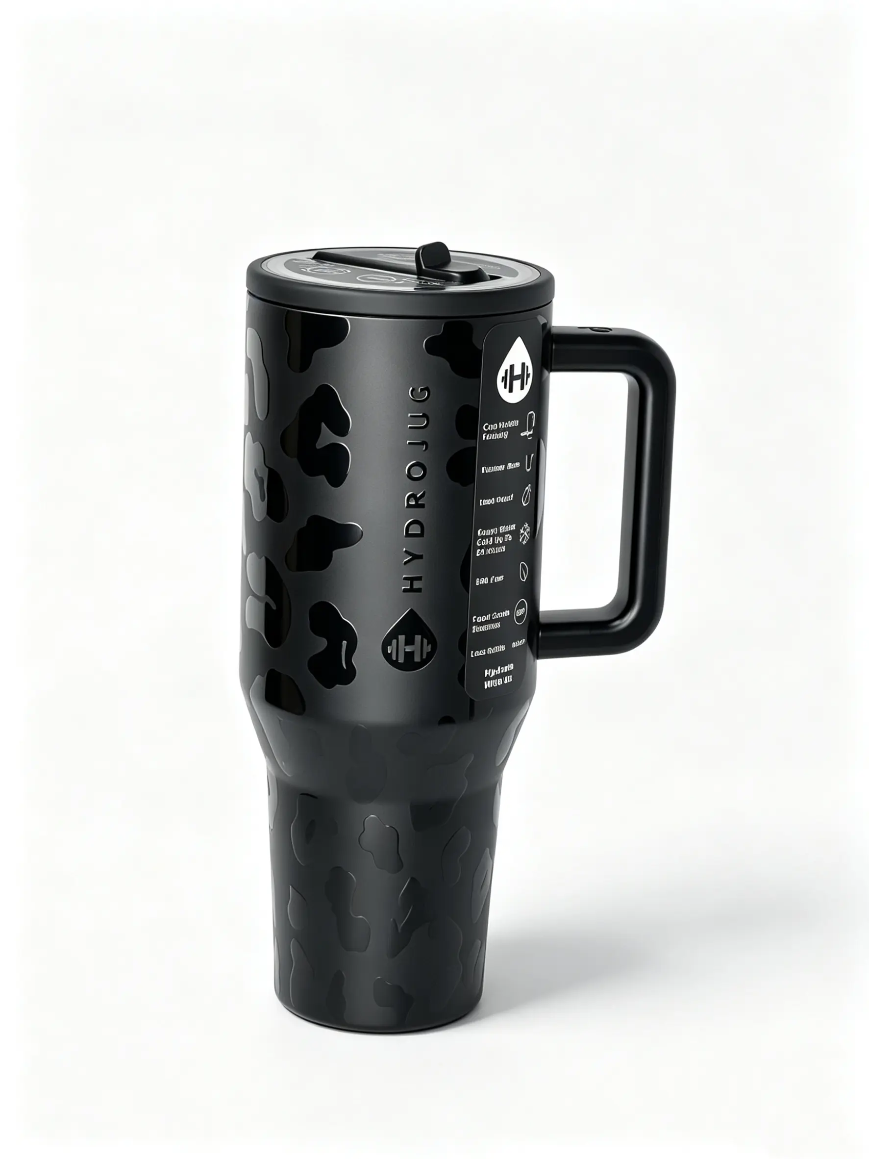 HydroJug 40oz Insulated Water Bottle with Flip Straw & Handle | Leak-Proof & Durable | Perfect for School, Sports, Lunch, Travel & Camp, Black Leopard