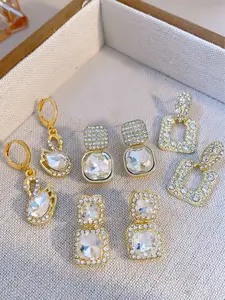 Women's Elegant Butterfly Swan Geometric Square Design Earrings Ear Studs Set, Alloy Material, All-Season Fashion Accessory, Trendy Jewelry