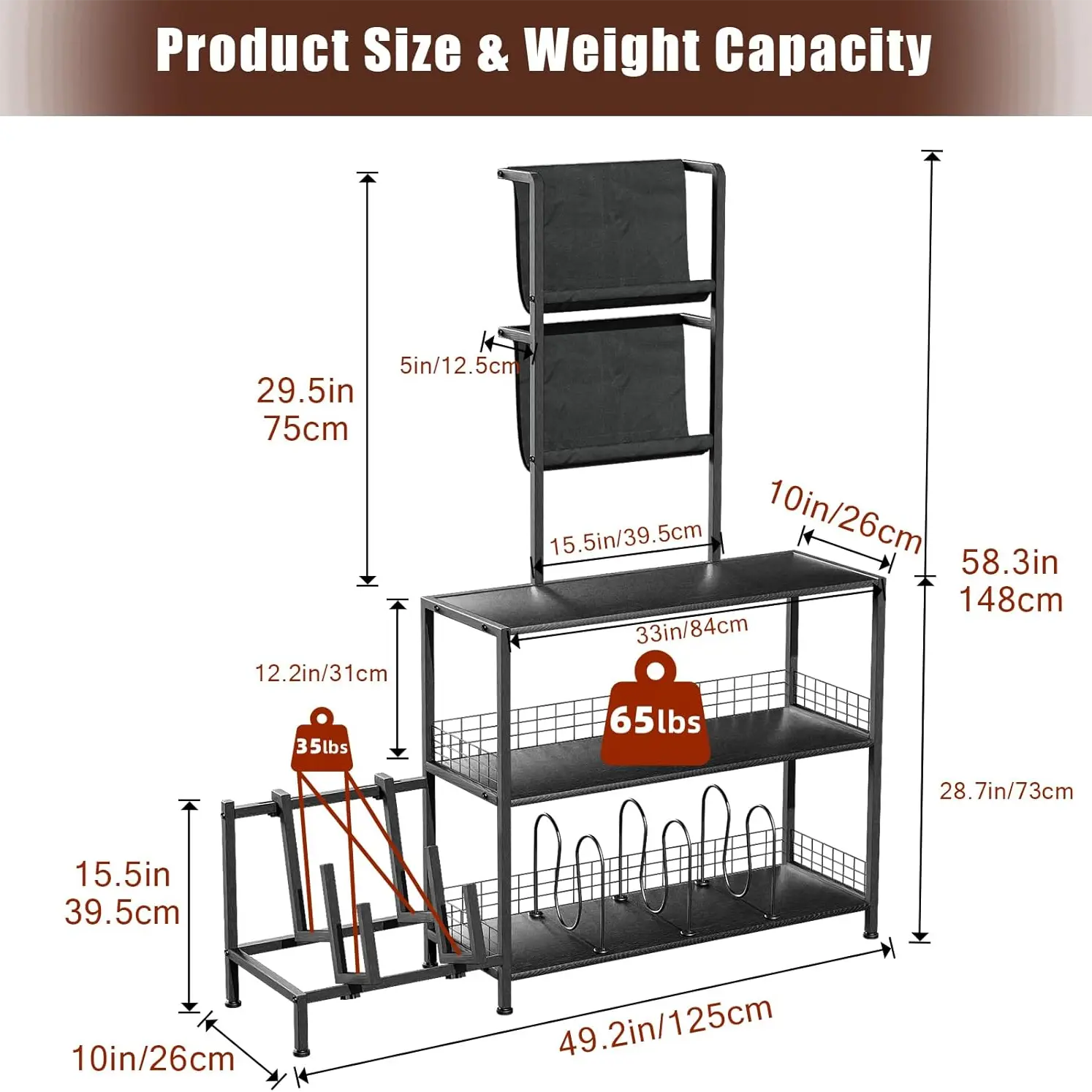 Record rack with LED light-Black