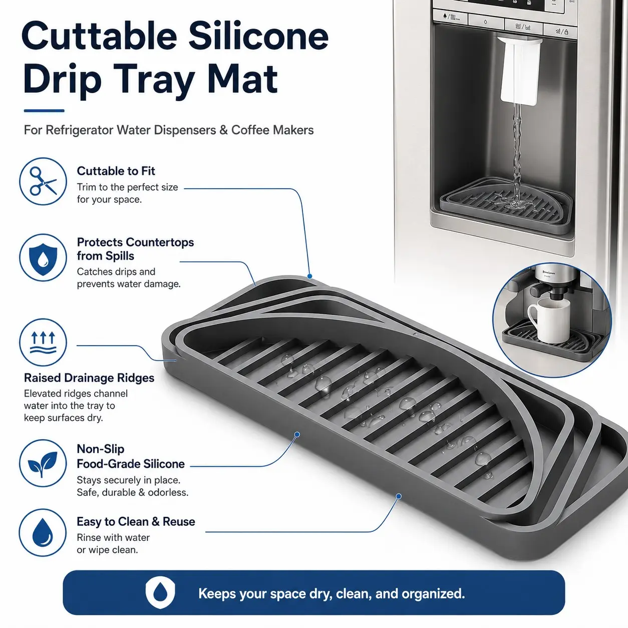 Refrigerator Water Collection Tray, Drinking Machine Splash Guard, Anti-Spill Pad, Water Splash Proof, Home Essentials, Drainage Mat, Drain Pan, Household Items, 1 Piece