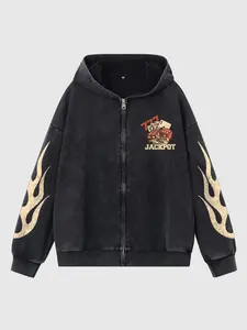 Men's Fashion Washed Snowflake Hoodie, Loose-Fitting Casual Streetwear Sweatshirt for All Seasons, Sporty Daily Wear, Party Style, Graphic Hoodies