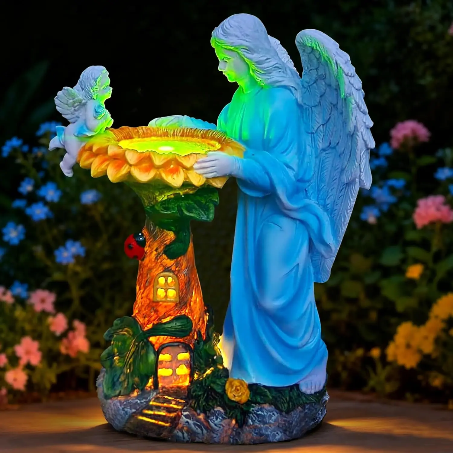 Solar Angel Garden Statue with Color-Changing Solar-Powered Waterproof Light, Resin Decor, Outdoor Garden Accessories, Backyard Accent, Patio Ornament, Ideal Christmas or Birthday Gift, Backyard Garden Accessories