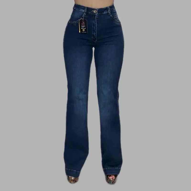 Jean Celeste Colombiano Corte Campana Ref: CBJ-102 High-Waist Straight-Cut Jeans for Daily Wear Comfortable Fit Natural Glute Molding Soft Flexible Material