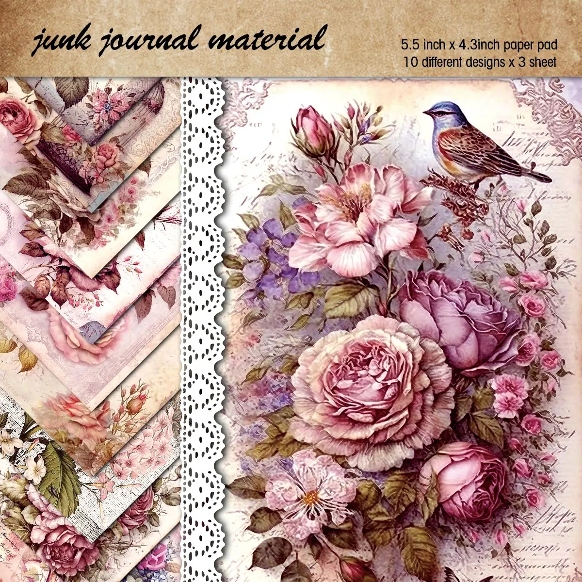 30 Sheets Floral Scrapbook Paper, Vintage Rose Design, Single-Sided Printing, Card Making, Magazine Decoration, Background Paper, Scrapbook Materials, Scrapbooking Paper, Diy Craft Paper