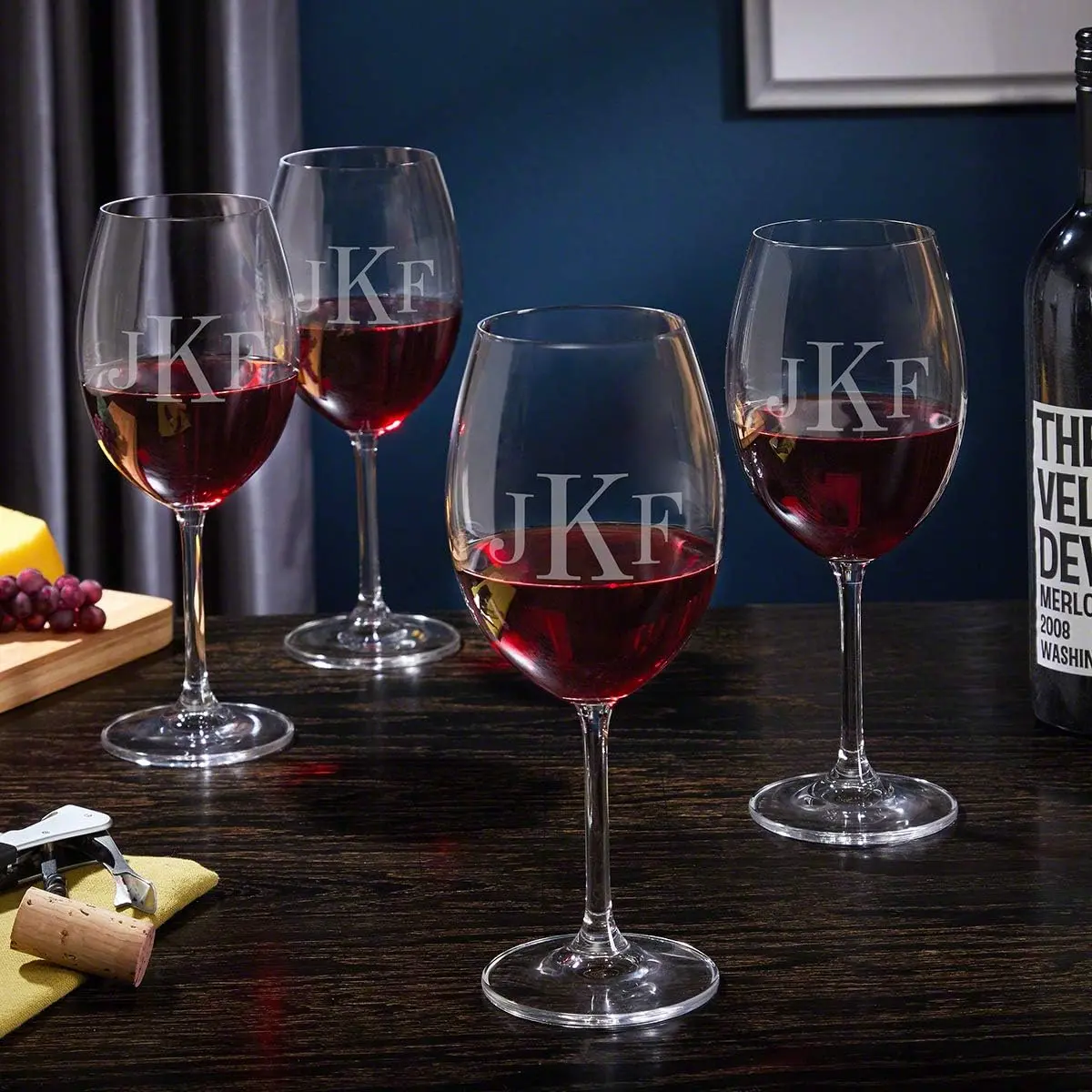 Classic Monogrammed Wine Glasses Set of 4 - Custom Ideas for Weddings, Birthdays, Anniversaries