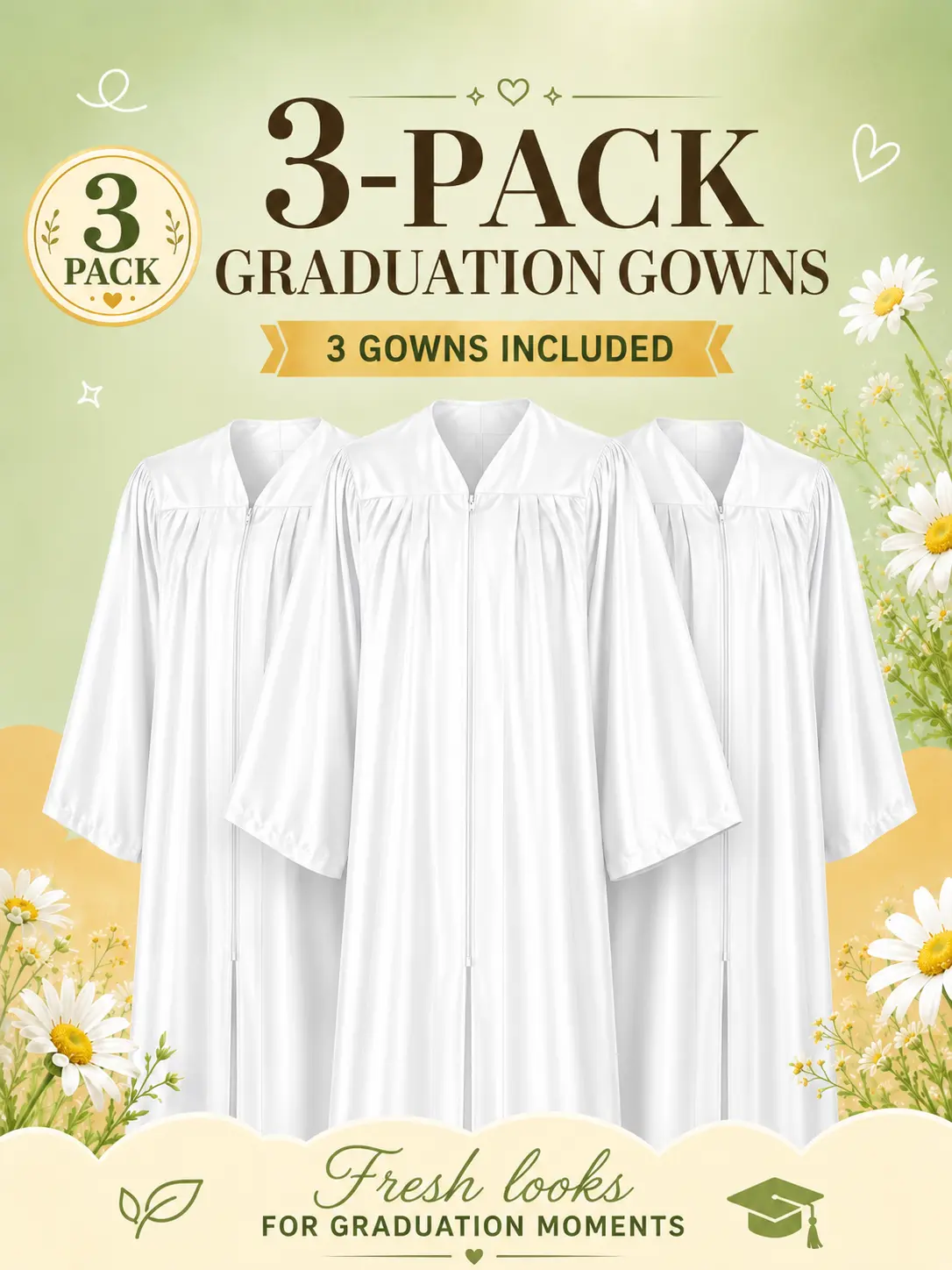 3PCS Graduation Gowns Only, Unisex Academic Robes for Graduation Ceremony, High School College Choir Robe, Pastor Priest Clergy Robe, Judge Judicial Robe for School Events & Performances