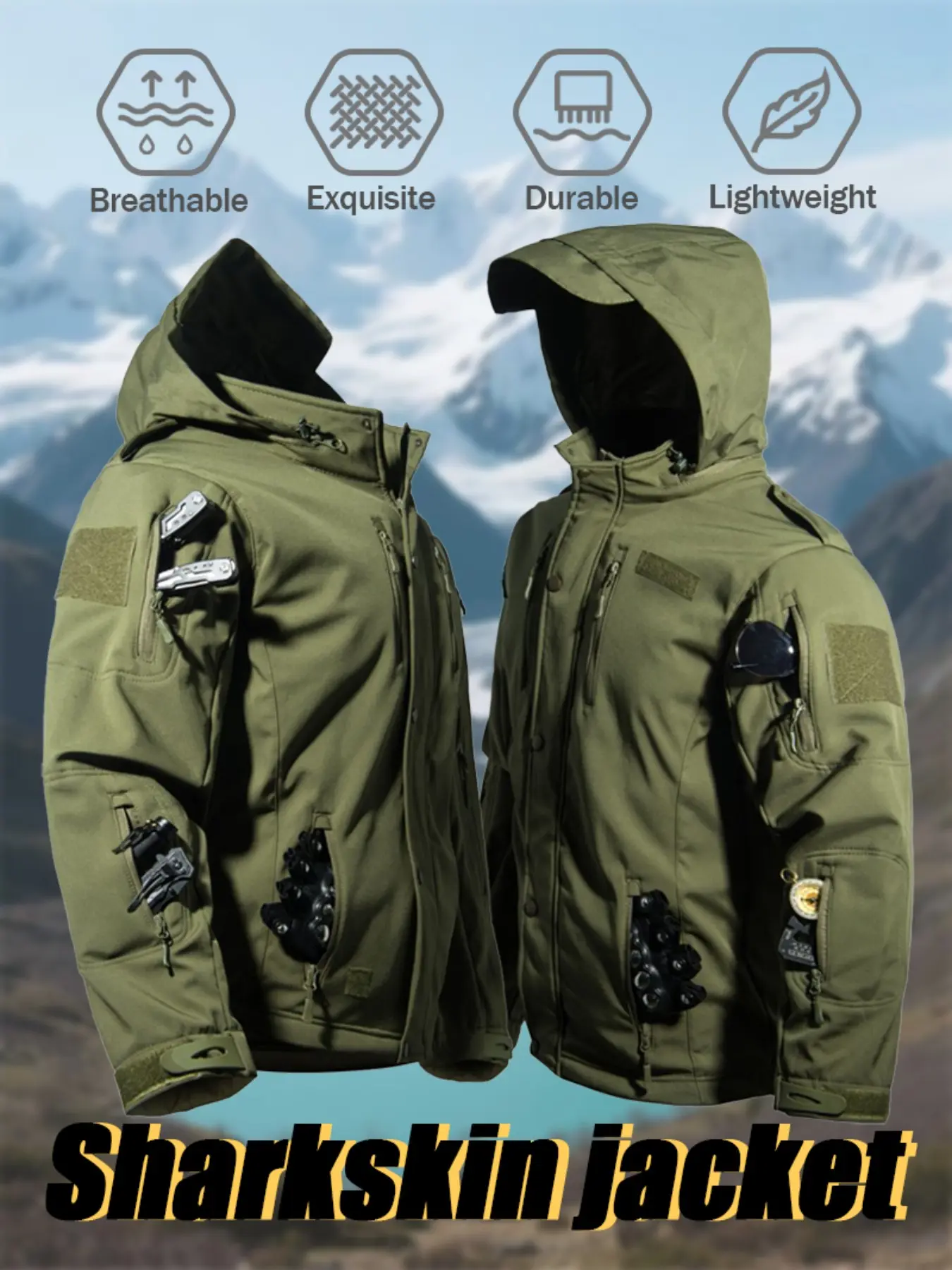 Men's Heavy-Duty Tactical Outdoor Jacket, Windproof Outerwear, Outdoor Clothing, Large Capacity with Multiple Pockets, Windproof Fabric, For Winter Hunting, Fishing, Workwear, Tactical Camping Gear, Reinforced Stitching with Durable Material
