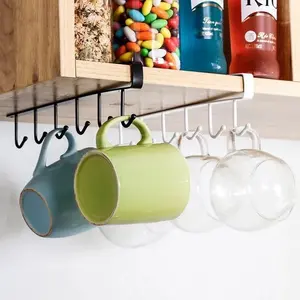 6-Hook Storage Rack, Metal Under Cabinet Organizer, Cup Holder for Bathroom Kitchen, Fixed Hanging Shelf, Durable and Space-Saving, Space Saver Organizer