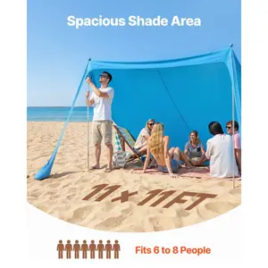 fathersdaygift VEVOR Beach Tent Sun Shelter, UPF50+ Sun Protection, 6.6 ft Tall, 10x10 ft, Easy Pop Up Beach Canopy with 8 Sandbags, Stability Poles, Sand Shovels, Portable Shade for Family Outings, Camping, FishingVEVOR Super Brand Day