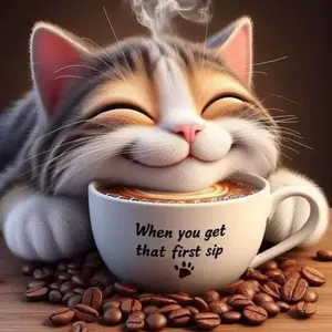 Cat & Coffee Pattern DIY Diamond Arts Colorful Painting Kit without Frame, 5D Diamond Arts Colorful Painting Kit, DIY Wall Art Decor for Home Living Room Bedroom, Diamond Pattern Design, Handicraft